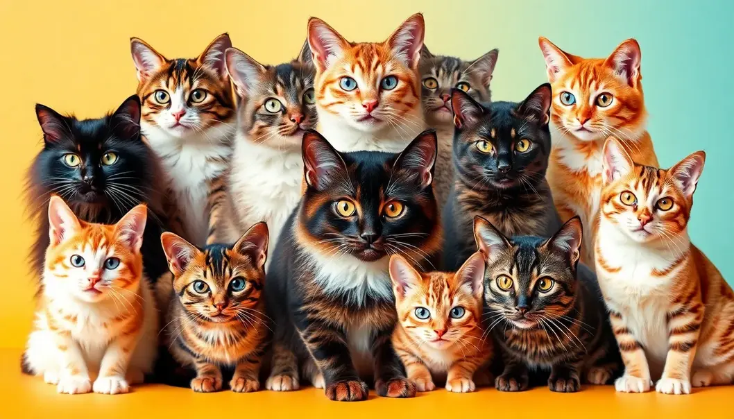 A vibrant collage showcasing the diversity of cat breeds in America.