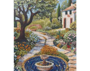 Garden Fountain & Flowers Wooden Jigsaw Puzzle, 1000-Piece, Mosaic-Style Artwork