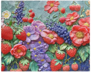 Strawberry Field Wooden Jigsaw Puzzle, 1000-Piece, Embroidered-Style Artwork