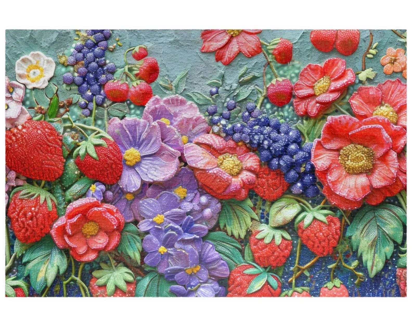 Strawberry Field Wooden Jigsaw Puzzle, 1000-Piece, Embroidered-Style Artwork - Image 2