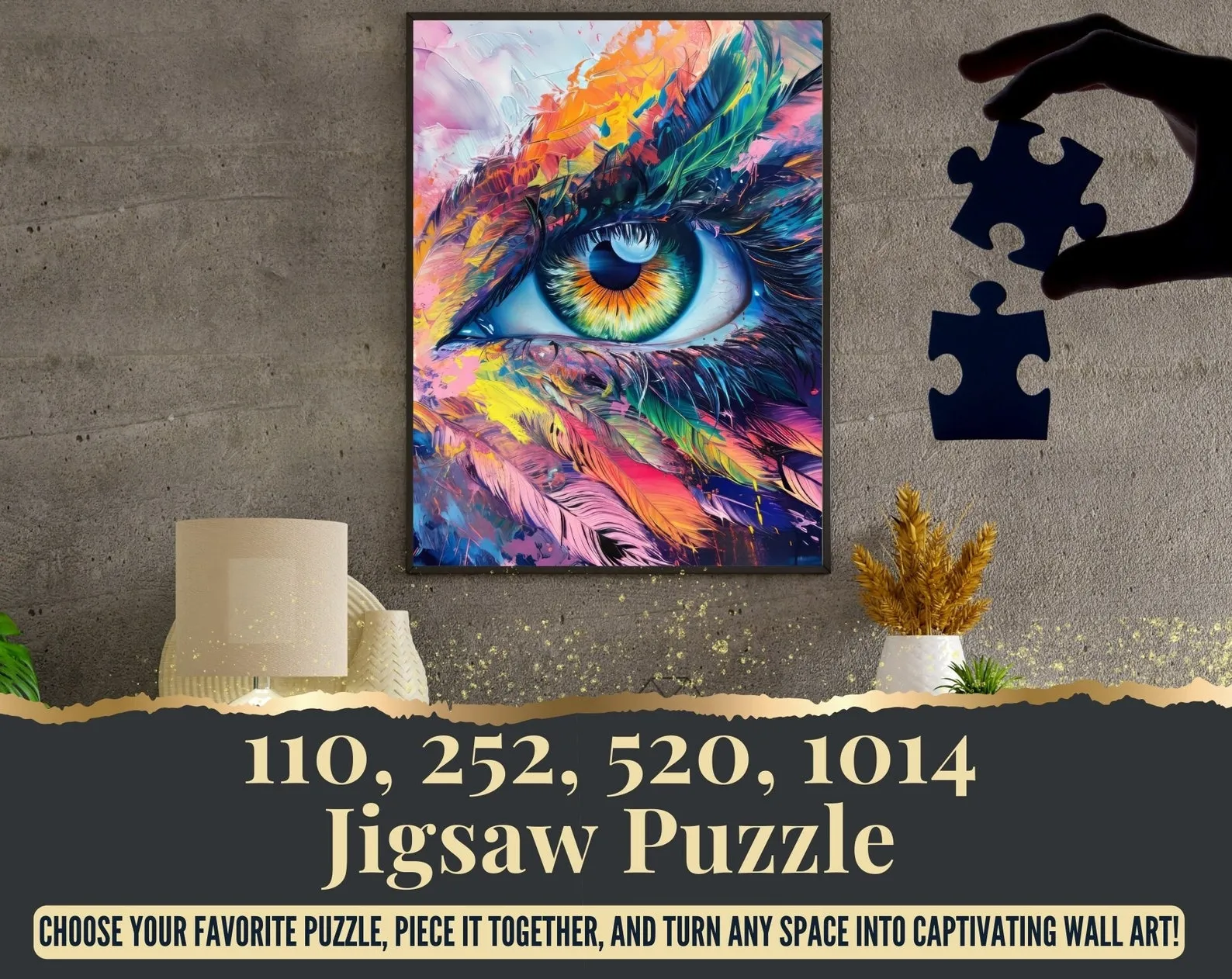 Boho Feather Eye Dreamscape Wooden Jigsaw Puzzle, 1000-Piece - Image 2