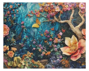 Butterflies & Flowers Wooden Jigsaw Puzzle, 1000-Piece, Embroidered-Style Artwork